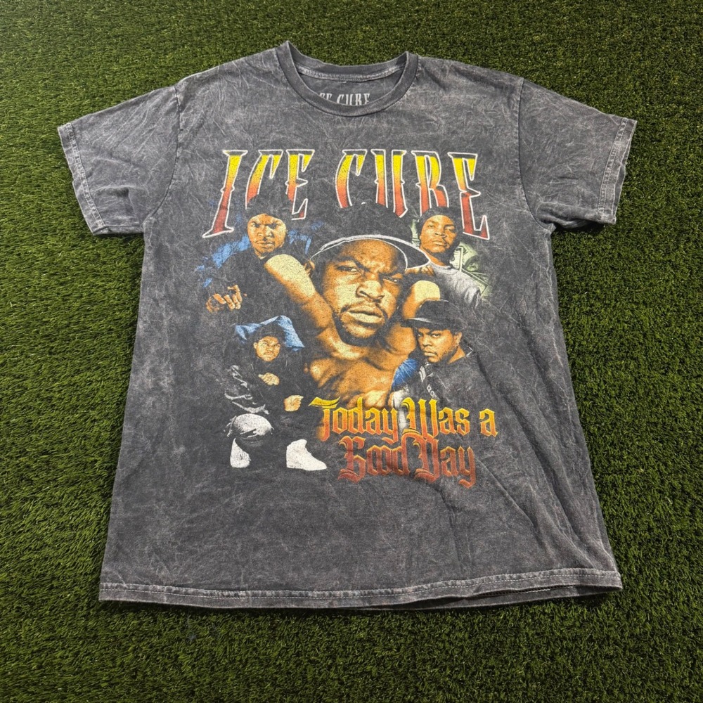 Ice Cube Today Was A Good Day Graphic T-Shirt Acid Wash Grey Mens Medium